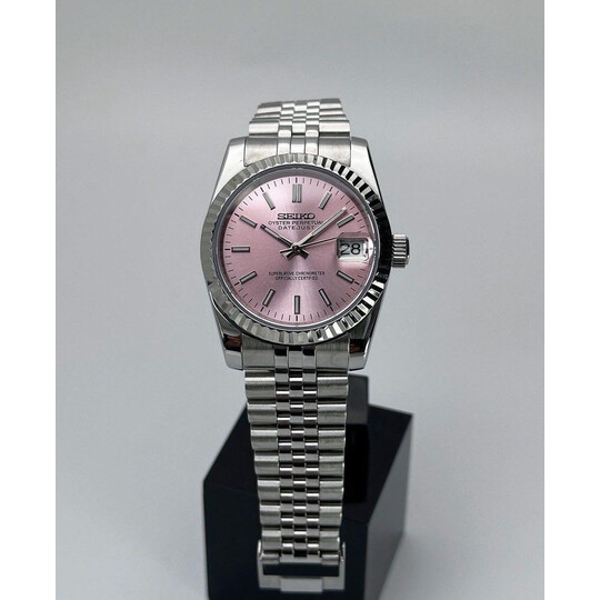 Custom Seiko Mod • Sunburst Soft Pink DateJust • 36mm